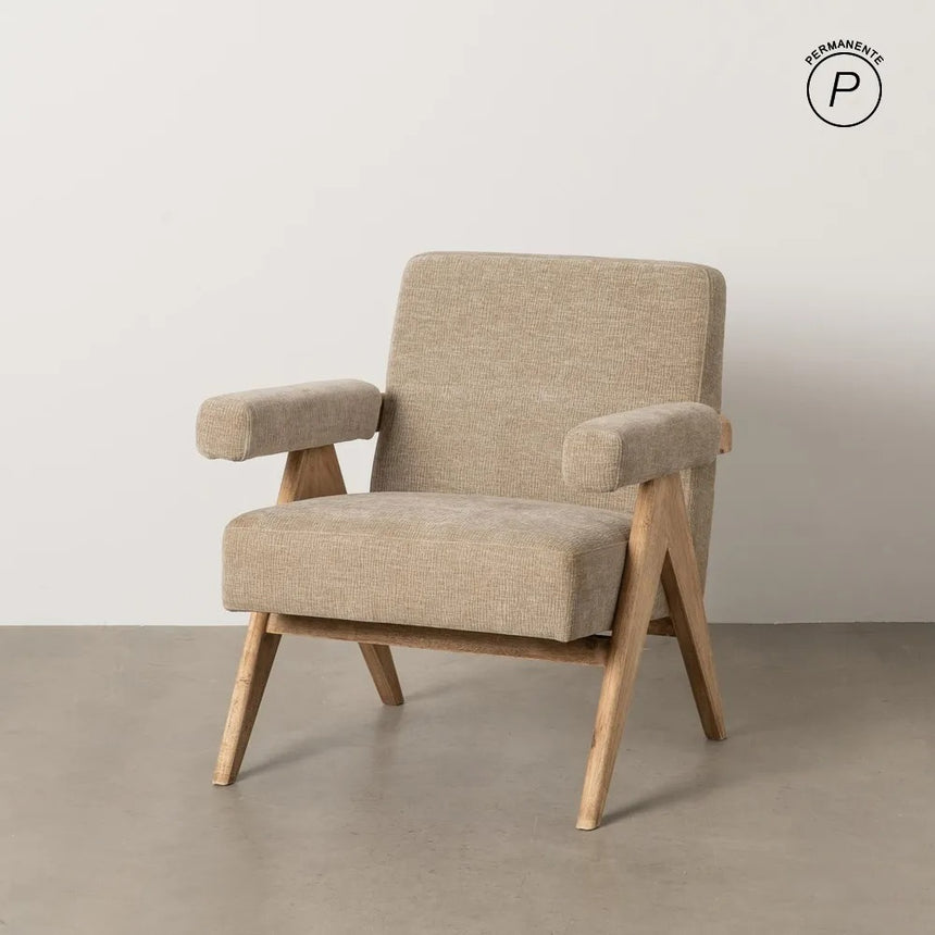 Sillón beige tejido y madera natural 74x76x85cm 613614