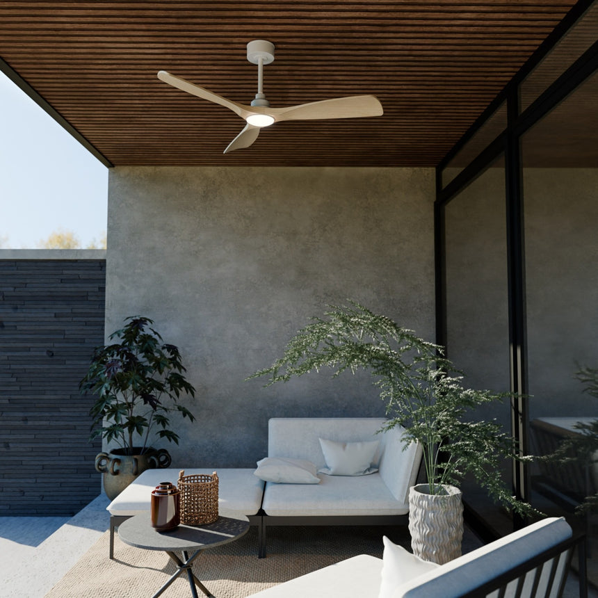 Ventilador de techo con luz Sulion Carla L 132cm LED madera blanco apto exterior CCT IP44