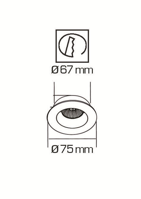 Medidas del empotrable Incolamp 548-B: diámetro exterior 75 mm y corte 67 mm