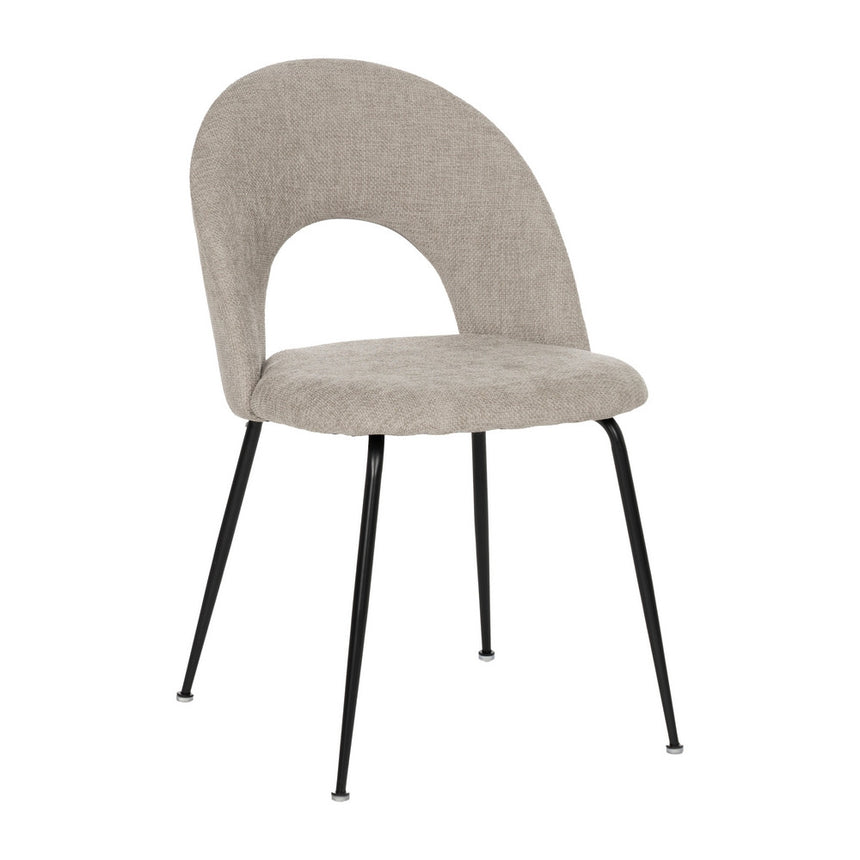 Silla IXIA 612570 tapizada gris con patas negras, vista frontal en diagonal