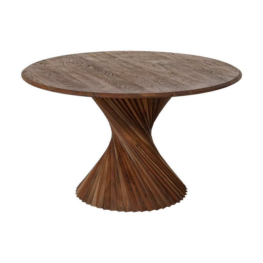 Mesa de comedor IXIA 612793 de acacia marrón, con tablero redondo y base central en espiral
