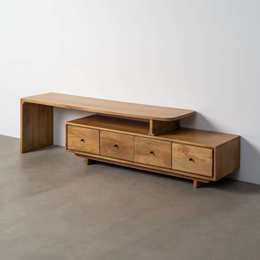 Mueble de TV IXIA 615300 de madera de mango natural, con cajones y módulo superior