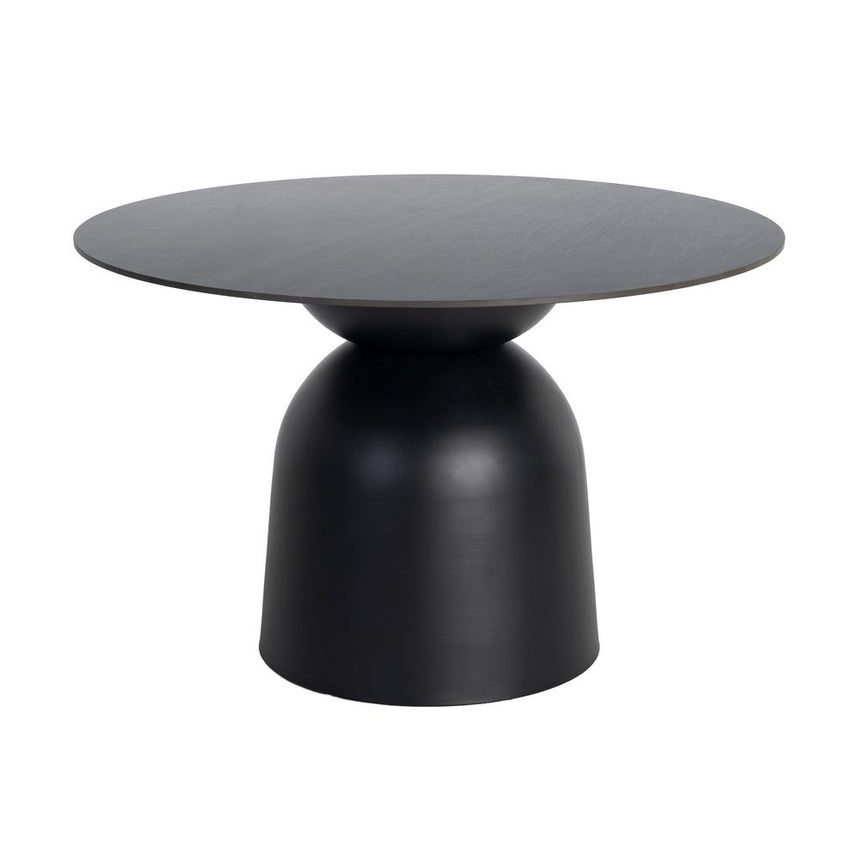 Mesa de comedor de piedra sinterizada negra de 120 cm, vista completa sobre fondo blanco