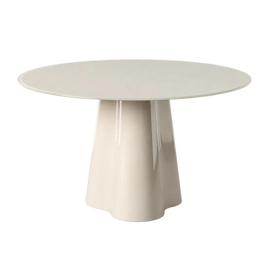 Mesa de comedor IXIA 617097 de DM y vidrio en crema, vista completa sobre fondo blanco