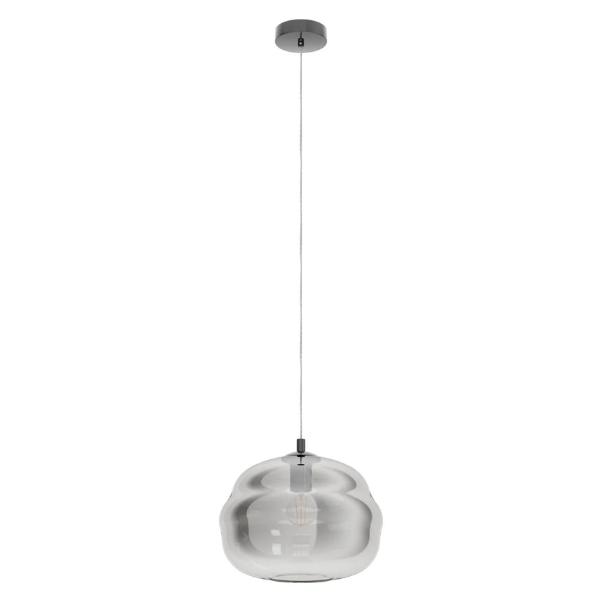 Lámpara colgante EGLO Dogato 39534 de vidrio negro transparente, vista completa con florón cromado