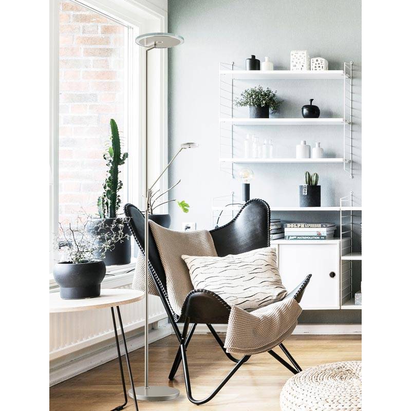 MDC ONE LED floor lamp, 2-light matte nickel, living room, 580003602