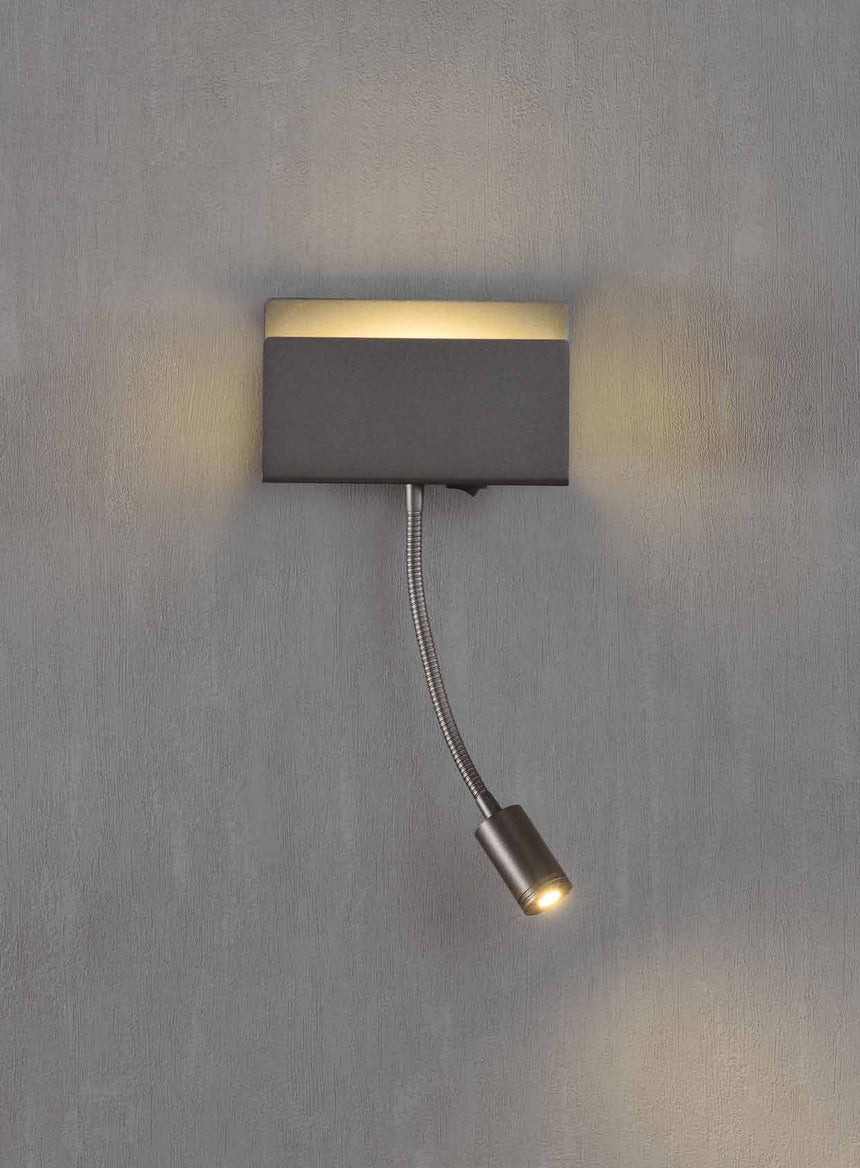 Mantra Cabaret 5714 negro mate, aplique LED de doble luz con lector flexible