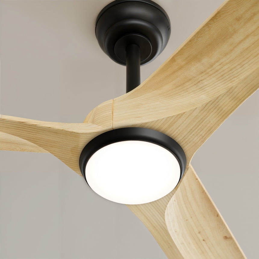 Ventilador de techo con luz Sulion Nova 152cm LED negro y madera clara motor DC CCT — vista 3