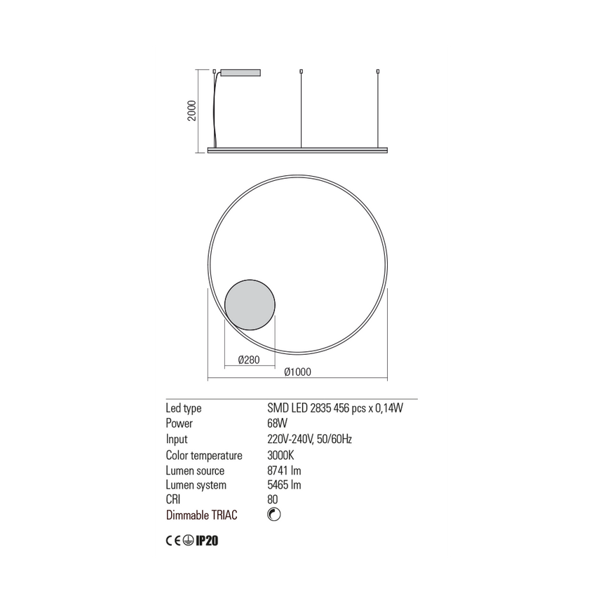 Redo Orbit Lámpara colgante 100cm LED regulable 3000K 68W