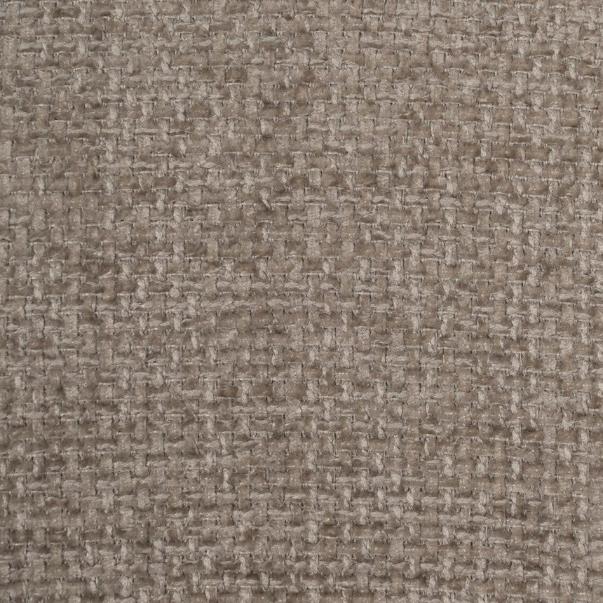 Silla IXIA 612565 tapizada taupe con respaldo abierto y patas de hierro negro, textura del tejido taupe