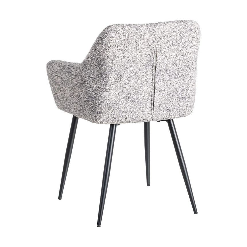 Silla IXIA 615419 tapizada jaspeado gris y blanco con brazos y patas negras, vista posterior en diagonal