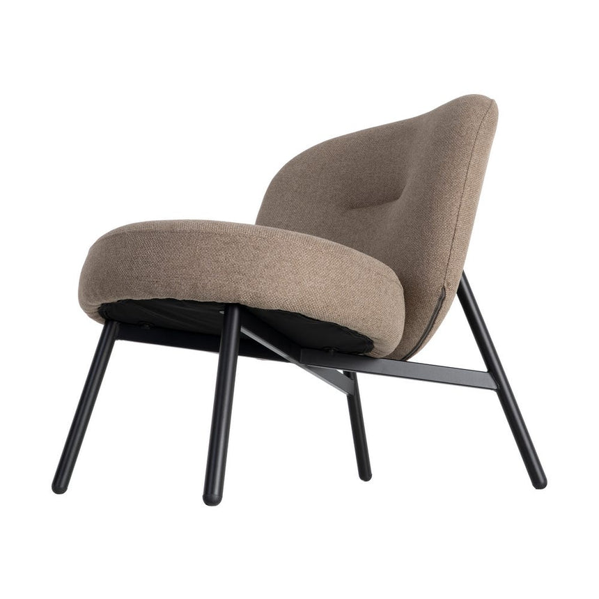 Sillón IXIA 617071 tapizado caqui con estructura metálica negra, vista posterior completa en diagonal