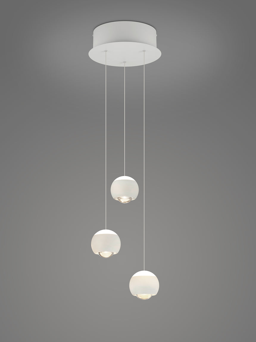 Lámpara colgante Trio Cannon MR34440331, tres luces LED en blanco mate