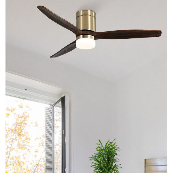 Ventilador de techo Fabrilamp Aguilón LED cuero roble 3 palas motor DC Ø132cm 20W 128291364