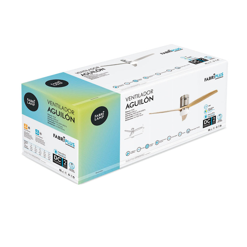 Ventilador de techo Fabrilamp Aguilón LED níquel haya 3 palas motor DC 3000-6000K Ø132cm 20W — vista 4