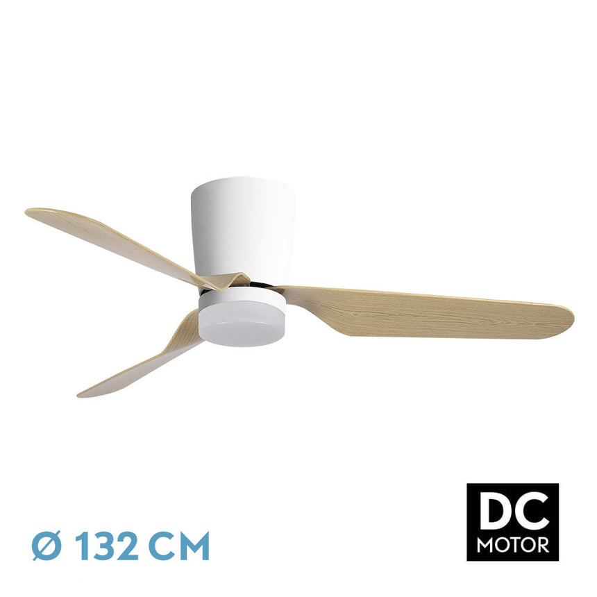 Ventilador de techo Fabrilamp Kochi LED blanco haya 3 palas motor DC 3000-6000K Ø132cm 18W — vista 1
