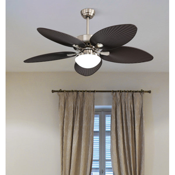 Ventilador de techo Fabrilamp Borasco LED níquel marrón 5 palas motor DC Ø132cm 24W 173191534