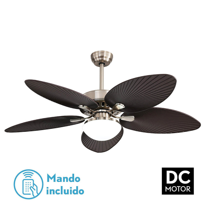 Ventilador de techo Fabrilamp Borasco LED níquel marrón 5 palas motor DC 3000-6000K Ø132cm 24W — vista 3