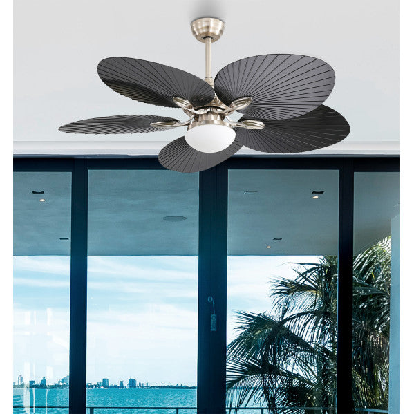 Ventilador de techo Fabrilamp Chaw LED níquel negro 5 palas motor DC Ø132cm 24W 173291534