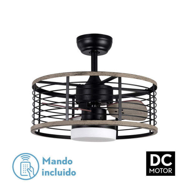 Ventilador de techo con luz Fabrilamp Pella LED negro madera 3 palas motor DC Ø50cm 24W 185891309