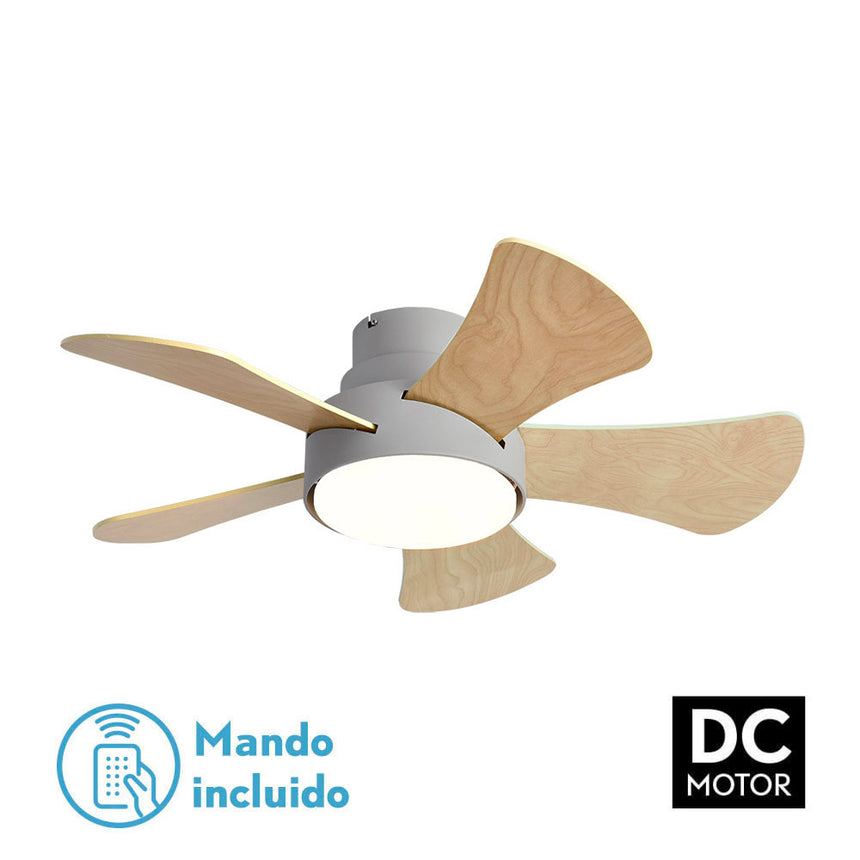 Ventilador de techo Fabrilamp Gregario LED gris blanco haya 5 palas motor DC 3000-6000K Ø82cm 25W — vista 1