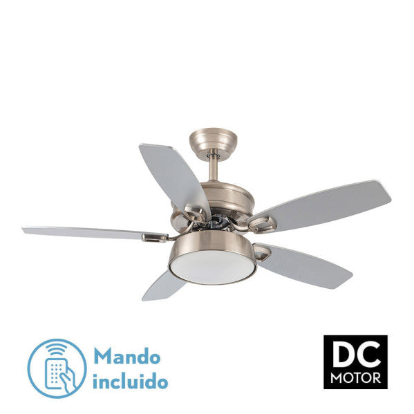 Ventilador de techo Fabrilamp Braw LED níquel haya plata 5 palas motor DC Ø106cm 30W 181891510