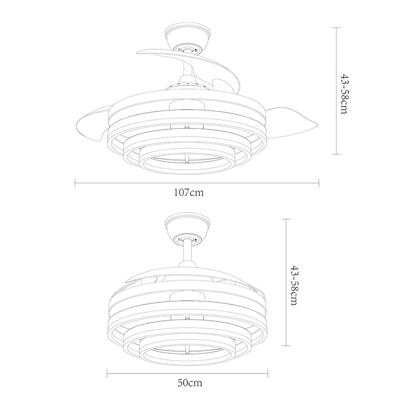 Ventilador de techo retráctil Fabrilamp Kai LED negro 3 palas motor DC 3000-6000K Ø107cm 72W — vista 6