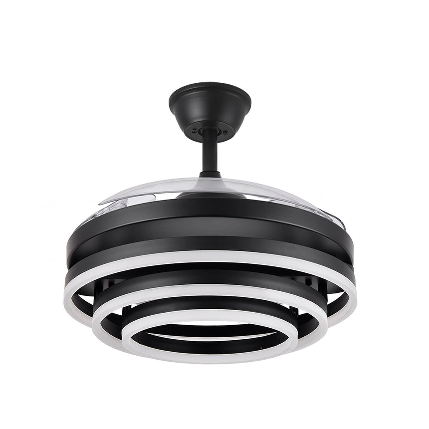 Ventilador de techo retráctil Fabrilamp Kai LED negro 3 palas motor DC 3000-6000K Ø107cm 72W — vista 3