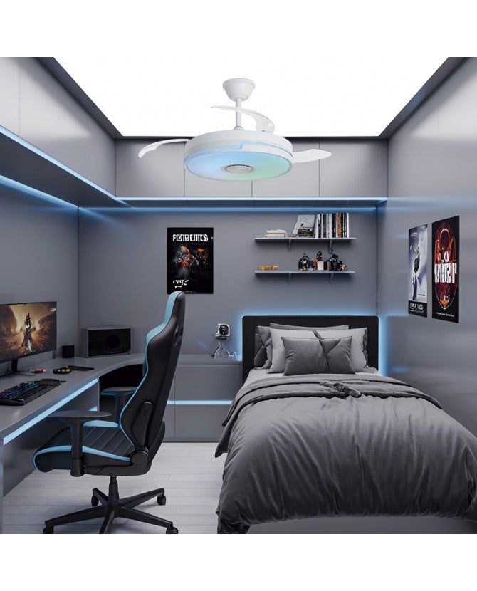 Ventilador de techo retráctil con luz AJP Auron LED blanco 3 palas 3000-6500K Ø50cm 54W 16019