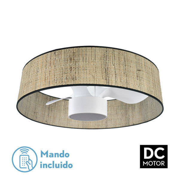 Ventilador de techo con luz Fabrilamp Natasha LED cañizo blanco 3 palas motor DC Ø70cm 24W 189991701