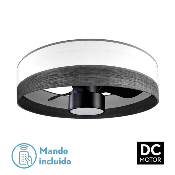Ventilador de techo con luz Fabrilamp Olga LED blanco madera negra 3 palas motor DC Ø70cm 24W 190091709