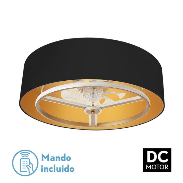 Ventilador de techo con luz Fabrilamp Anuska LED negro dorado 8 palas motor DC Ø70cm 60W 188691716