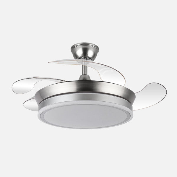 Ventilador de techo retráctil Fabrilamp Bayomo LED níquel 4 palas motor DC Ø91cm 59W 142599003
