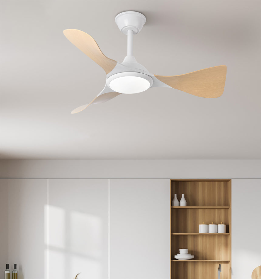 Ventilador de techo Fabrilamp Caiman LED blanco haya 3 palas motor DC 3000-6500K Ø89cm 36W — vista 5