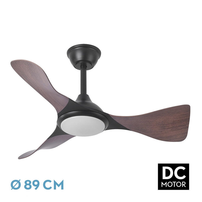 Ventilador de techo Fabrilamp Caiman LED negro roble 3 palas motor DC 3000-6500K Ø89cm 36W — vista 1