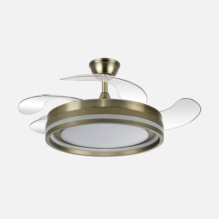 Ventilador de techo retráctil Fabrilamp Cerrato LED cuero 4 palas motor DC 3000-6000K Ø107cm 59W — vista 1