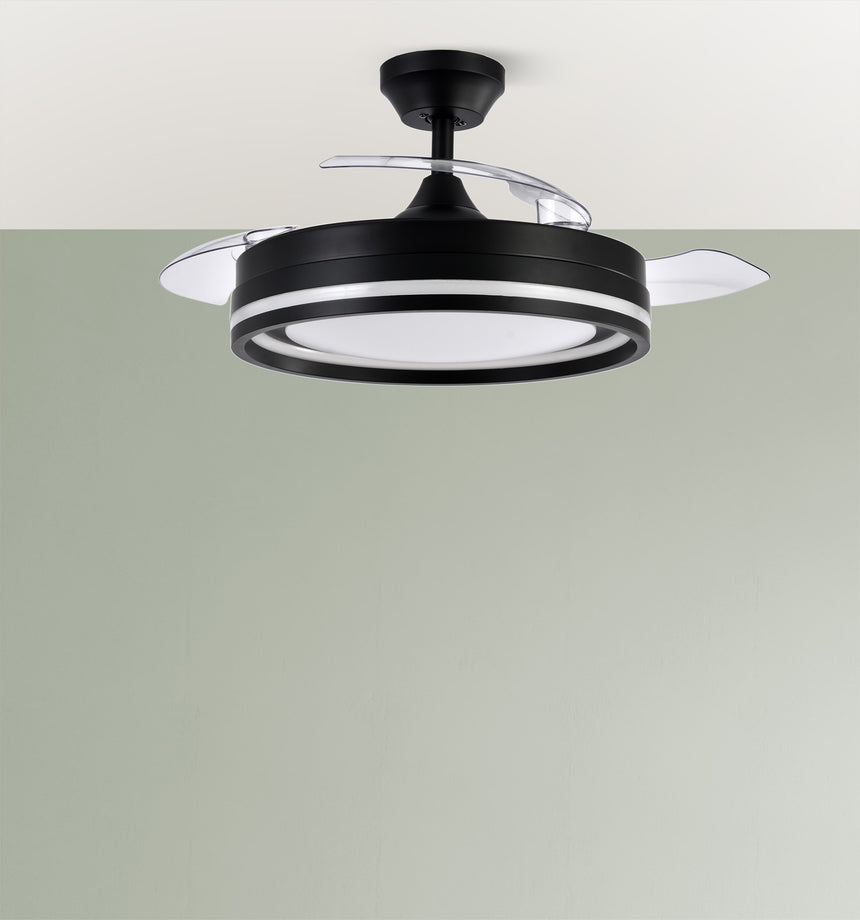 Ventilador de techo retráctil Fabrilamp Cerrato LED negro 3 palas motor DC 3000-6000K Ø107cm 72W — vista 4