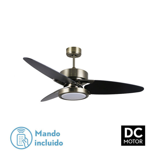 Ventilador de techo Fabrilamp Cross LED cuero negro nogal 3 palas motor DC Ø132cm 30W 187391314