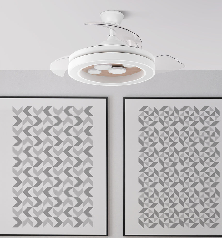 Ventilador de techo retráctil Fabrilamp Cupido LED blanco haya 3 palas motor DC 3000-6500K Ø107cm — vista 5