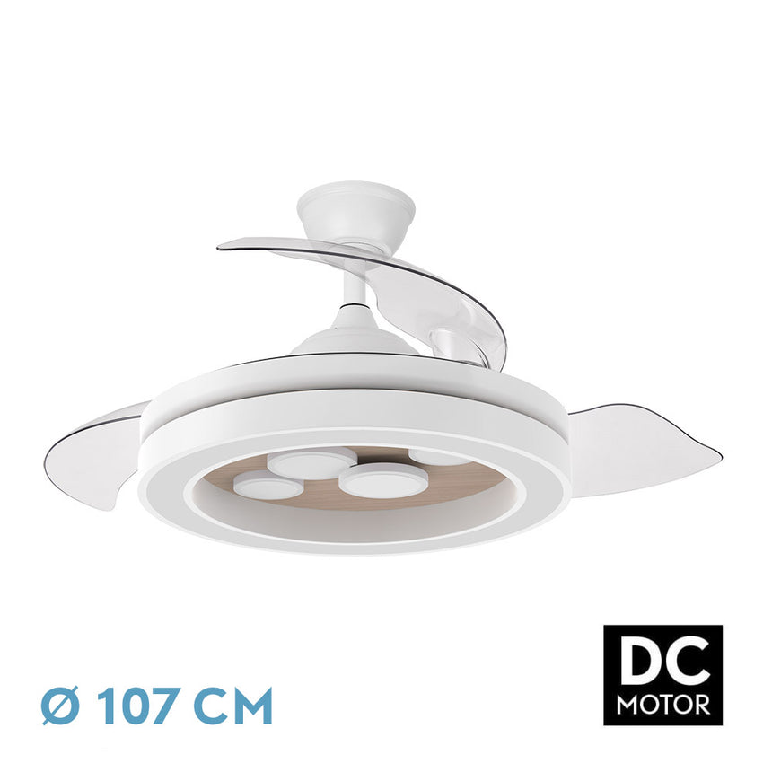 Ventilador de techo retráctil Fabrilamp Cupido LED blanco haya 3 palas motor DC 3000-6500K Ø107cm — vista 1