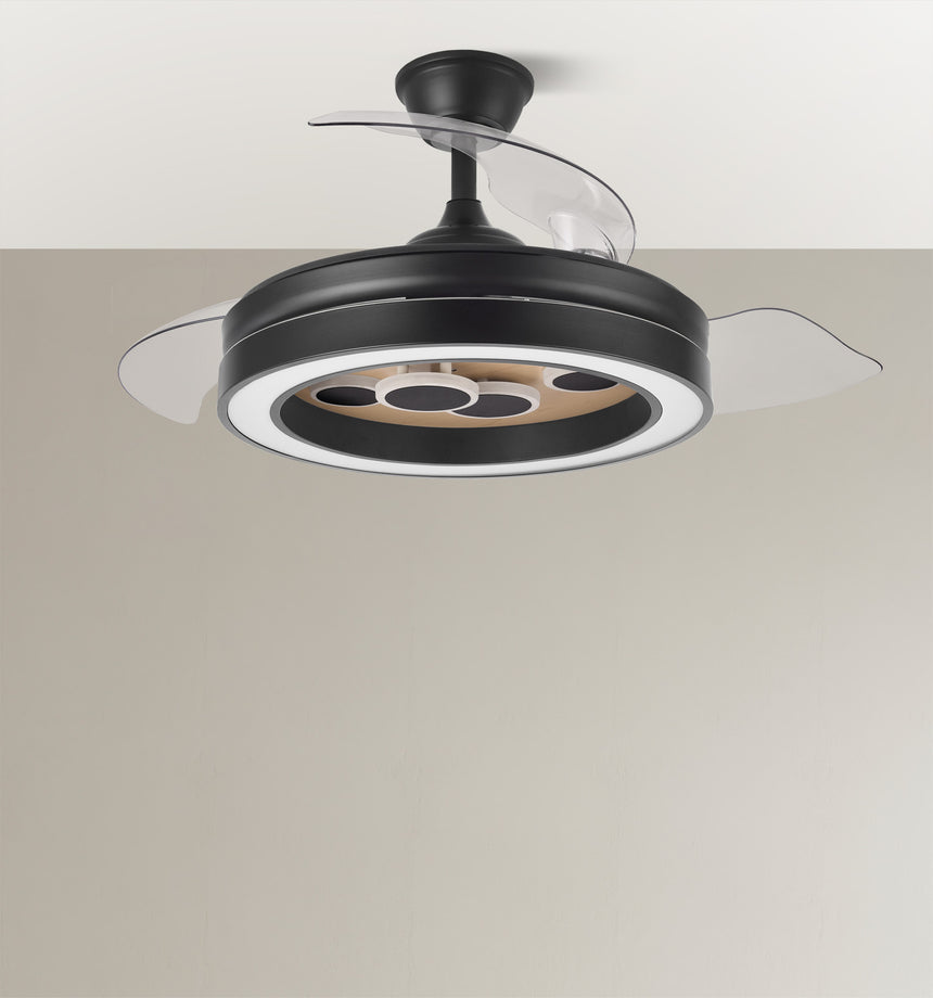 Ventilador de techo retráctil Fabrilamp Cupido LED negro madera 3 palas motor DC 3000-6500K Ø107cm — vista 5