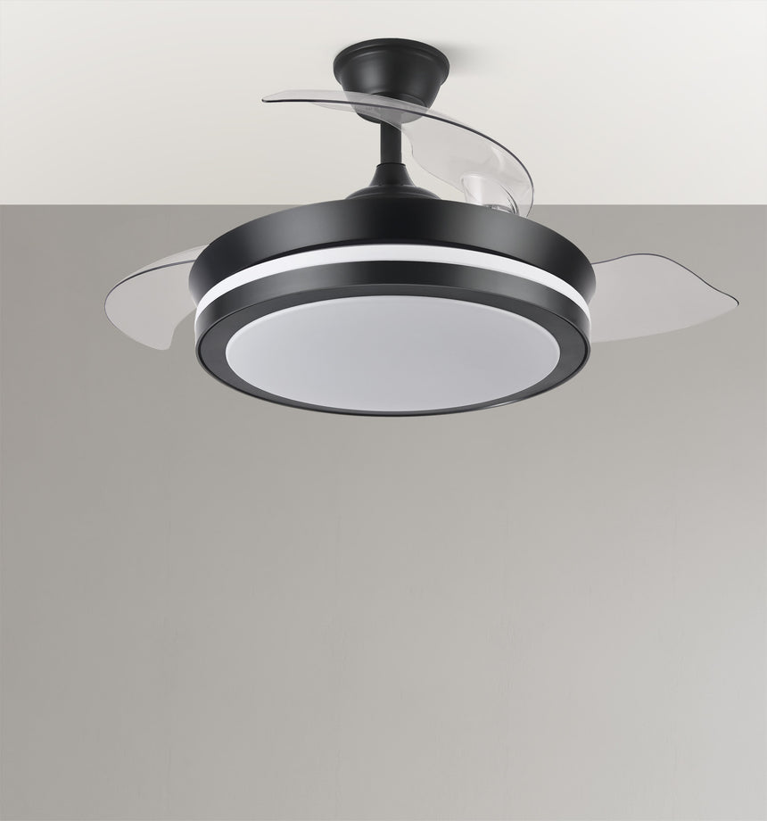 Ventilador de techo retráctil Fabrilamp Esparta LED negro 3 palas motor DC 3000-6000K Ø91cm 59W — vista 3