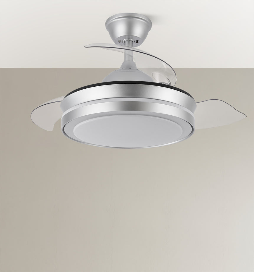 Ventilador de techo retráctil Fabrilamp Esparta LED plata 3 palas motor DC 3000-6000K Ø91cm 59W — vista 3