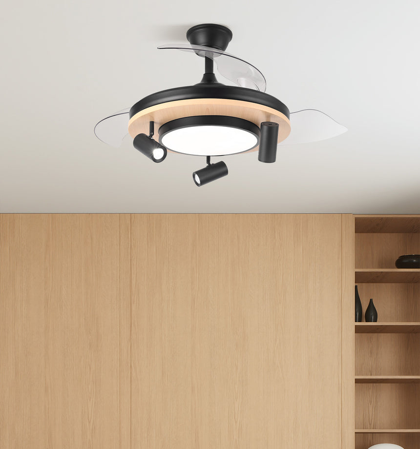 Ventilador de techo retráctil Fabrilamp Gladiator LED negro madera 3 palas motor DC 3000-6500K — vista 5