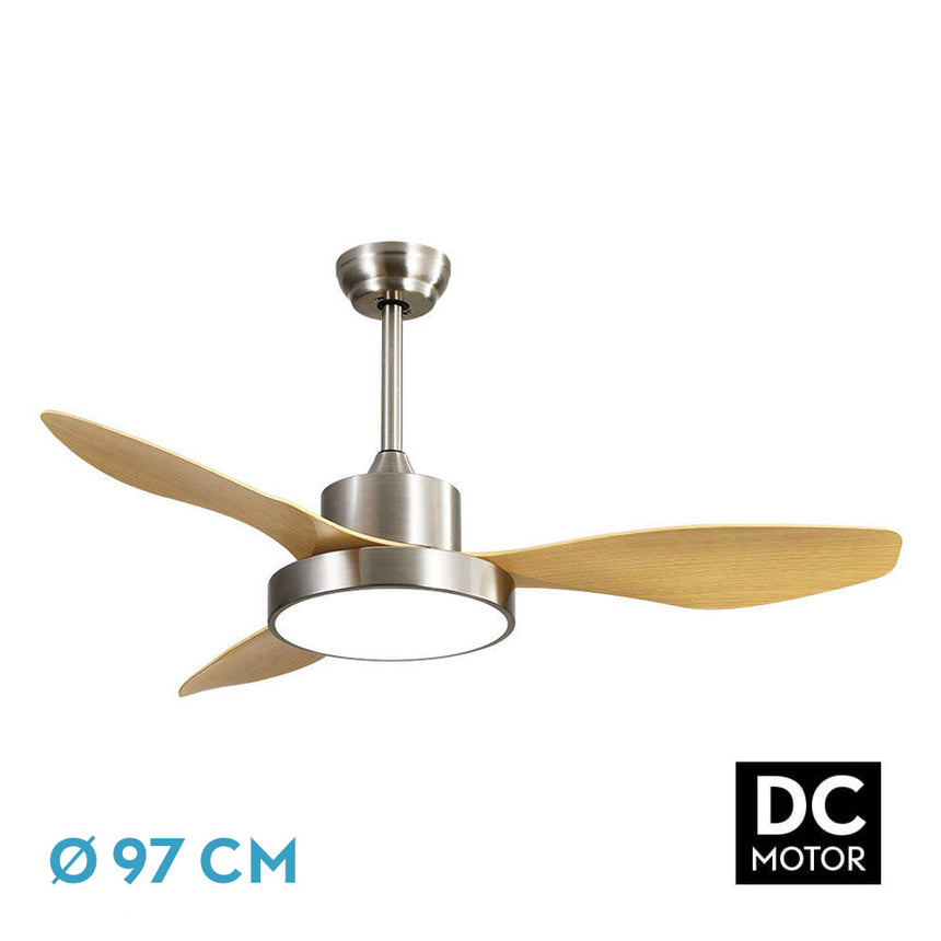 Ventilador de techo Fabrilamp Hayate LED níquel haya 3 palas motor DC 3000-6000K Ø97cm 24W — vista 1