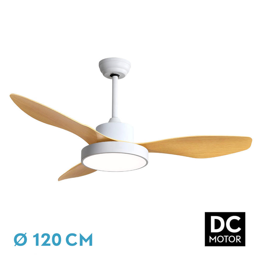 Ventilador de techo Fabrilamp Hayate LED blanco haya 3 palas motor DC 3000-6000K Ø120cm 48W — vista 1
