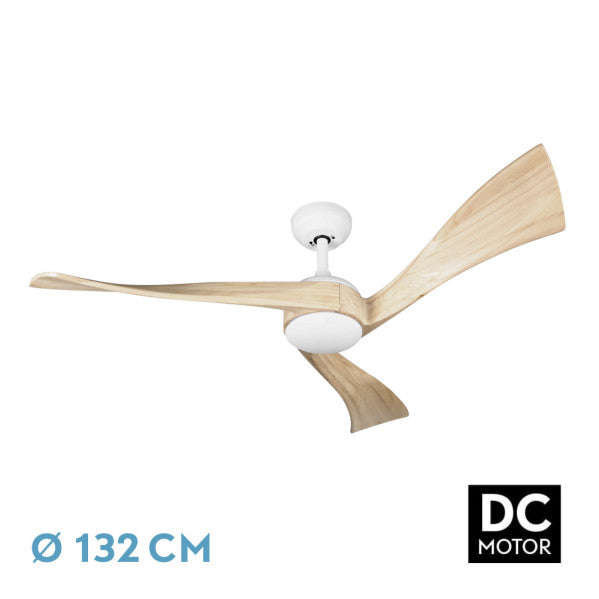 Fabrilamp Janubi DC Fan, white and beech wood, with 3 blades 173491368