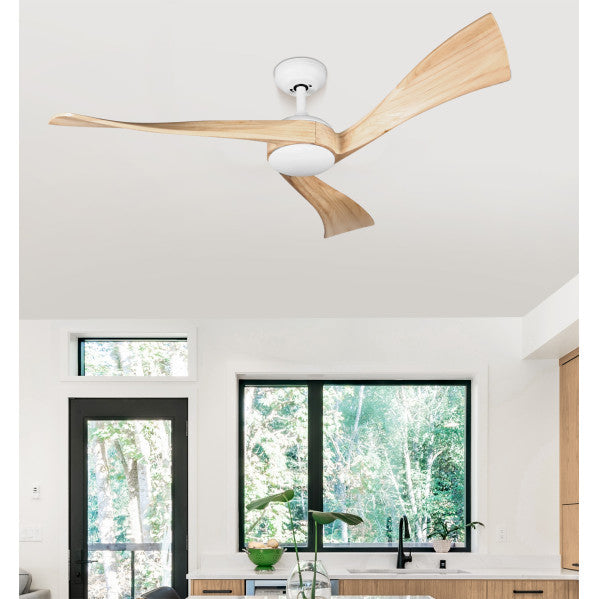Ventilador de techo Fabrilamp Janubi LED blanco haya 3 palas motor DC Ø132cm 22W 173491368