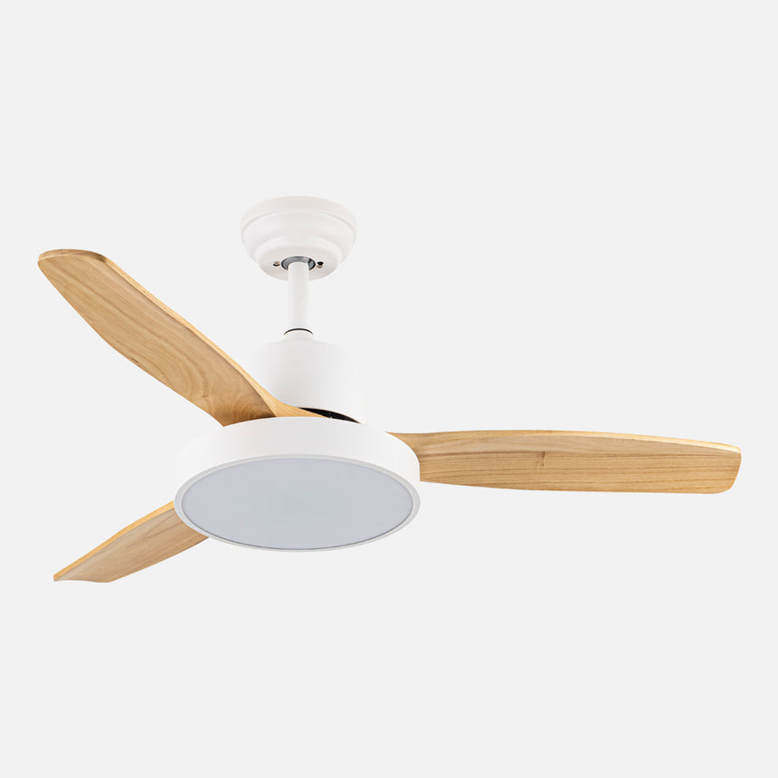 Ventilador de techo Fabrilamp Kavala LED blanco haya 3 palas motor DC 3000-6000K Ø112cm 48W — vista 4