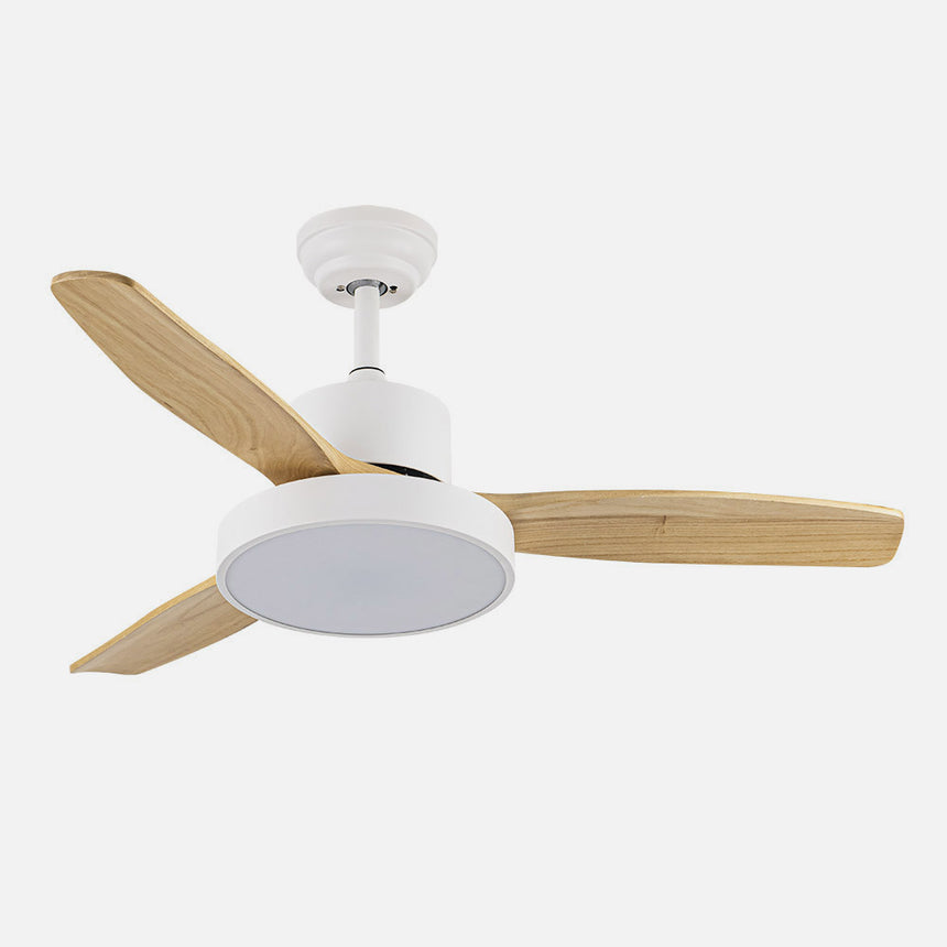 Ventilador de techo Fabrilamp Kavala LED blanco haya 3 palas motor DC 3000-6000K Ø112cm 48W — vista 2